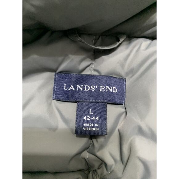 Lands End Puffer Vest Men’s Sz Large Gray 70% Down 30% Feathers Snap Puffy Golf - Picture 7 of 9